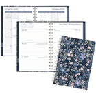 Mead - Agenda hebdomadaire/mensuel Caprice floral 2026 - 8-1/2 po H x 5 1/2 po l - bleu - bilingue-Couverture rigide durable présentant un motif floral regorgeant de nuances de rose, de bleu et de lavande sur un fond bleu marine