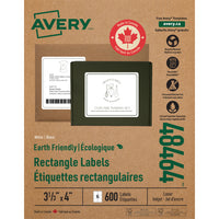Avery 48464 Étiquettes d'adresse écologiques Easy Peel, blanches, laser/jet d'encre, 4" x 3-1/3", 600/pqt-La caractéristique Bord-éclair permet de peler rapidement et facilement les étiquettes. Vous n'avez qu'à plier la feuille pour exposer le bord des étiquettes.