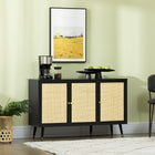 HOMCOM - Buffet 47,2 po L - noir-Portes en rotin naturel apportant une touche bohème chic à votre décoration intérieure 