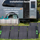 Yoshino - Panneau solaire portable monocristallin pliable 200W SP200-PUISSANCE ET CAPACITÉ – Les panneaux solaires portables Yoshino sont dotés d'une technologie solaire leader sur le marché, de cellules solaires en silicium monocristallin avec un indice d'efficacité de 23 % permettant une conversion encore plus importante de l'énergie solaire. Ces panneaux sont également extensibles, vous pouvez acheter plusieurs panneaux et les relier entre eux pour augmenter la capacité énergétique globale.