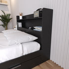 Nexera - Tête de lit de rangement double Hunter, Noir-Étagères Doubles : Offre deux étagères pour un espace de stockage supplémentaire sans empiéter sur la surface au sol