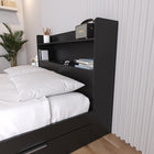 Nexera - Tête de lit de rangement double Hunter, Noir-Étagères Doubles : Offre deux étagères pour un espace de stockage supplémentaire sans empiéter sur la surface au sol