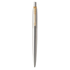 Parker − Stylo à gel Jotter − acier inoxydable avec bordure dorée − pointe moyenne − encre noire-Encre gel épaisse, fluide, lisse et qui sèche vite pour moins de bavures et une écriture riche et soignée