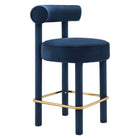 Modway - Toulouse Performance Velvet Tabouret de comptoir - Midnight Blue Gold-Tabouret de comptoir moderne