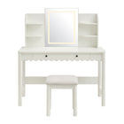 Modway - Emmeline Festonné Bureau de maquillage avec miroir et tabouret - Blanc-Glissières de plancher sans marquage