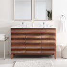 Modway - Render 48" Meuble de salle de bain à double lavabo - Blanc noyer-Pieds en bois effilés