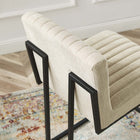 Modway - Indulge Chenal Touffé Tissu Tabourets de comptoir - Beige - Ensemble de 2-Cadre en acier inoxydable noir mat
