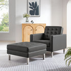 Modway - Loft Touffe Cuir végane Fauteuil et ensemble ottoman - Gris argenté-Touffe de biscuits