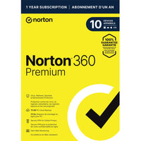 Norton - 360 Premium Antivirus logiciel pour 10 appareils - Includes VPN, PC Cloud Backup et surveillance du Web Dark-Protection contre les menaces en temps réel: Sécurité avancée avec plusieurs niveaux de protection pour jusqu’à 10 PC, Mac, téléphones intelligents ou tablettes afin de lutter automatiquement contre les menaces nouvelles et actuelles, y compris différents types de logiciels malveillants, comme les logiciels de rançon, les logiciels espions, les virus, l’hameçonnage, etc.