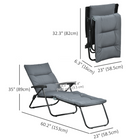 Outsunny - Chaise longue pliante avec coussin - dossier réglable - gris-Acier poudré résistant à l'eau et supportant la charge
