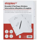 Staples - Intercalaires pour papier avec onglets effaçables - 5 onglets - Blanc-ensembles de séparateurs en papier blanc