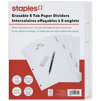 Staples - Intercalaires pour papier avec onglets effaçables - 5 onglets - Blanc-ensembles de séparateurs en papier blanc