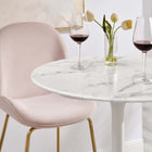 Modway - Lippa Rond de 28 po Faux marbre Bar Table, Blanc-Socle métallique résistant aux éclats