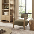 Modway - Zinnia Mélange de lin Chaise d’accent - Olive-Armoiries en bois de caoutchouc