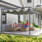 Outsunny - Pergola de patio avec auvent rétractable - 13 pi x 10 pi - gris foncé-Auvent coulissant rétractable facile permettant de bien contrôler la zone d'ombrage en tirant sur la bande 