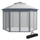 Outsunny - Tente auvent pliante 13 pi l x 13 pi L pour l pi Lextérieur - Gris-Tonnelle hexagonale avec 6 parois latérales en maille, un ajout fantastique à votre terrasse, balcon ou jardin