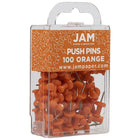 JAM Paper - Punaises colourées - orange - paquet de 100-Taille : Standard (environ 2,5 cm) | Pointe en acier : idéale pour épingler des notes sur des tableaux en liège et des cabines