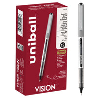 uni-ball – Stylos à bille roulante Vision – 0,7 mm – noir – paquet de 12  -Stylos à bille roulante