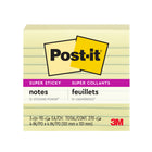 Post-it - Feuillets super collants jaune canari, 4 po x 4 po, lignés, paq./3 blocs, 270 feuilles-Technologie adhésive révolutionnaire pour assurer que vos feuillets collent partout  