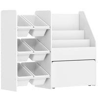 Qaba - Bibliothèque et rangement pour jouets enfants, étagère à 3 niveaux avec 6 bacs - blanc-Conception tout-en-un avec bacs, étagères et boîte à roulettes pour une organisation facile
