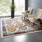 Modway - Entourage Treillis marocain floral vieilli d’Odile Tapis de comédie 8 pi l x 10 pi L - Ivoire Bleu Rouge Orange Jaune-Tissage serré à poil bas