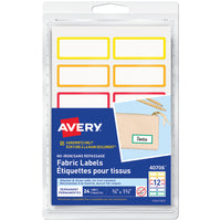 Avery - 40706 Étiquettes pour tissu sans repassage, bordures arc-en-ciel préimprimées, ¾ po x 1 ¾ po, assorties, Paquest de 24-Aucun repassage n’est requis : leur matériau unique fait qu’elles peuvent être apposées sans qu’on ait besoin d’un fer