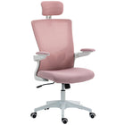 HOMCOM - Chaise de bureau ergonomique avec repose-tête réglable - rose-Restez à l’aise toute la journée avec un siège respirant aspect lin et un dossier en maille 