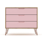 Manhattan Comfort - Rockefeller commode 3 tiroirs 35,24" style milieu du siècle moderne - nature et rose poudré - lot de 2-Option pour accueillir un meuble TV jusqu'à 32", avec une capacité de 5 kg par étagère