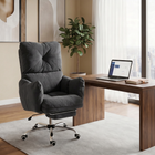 HOMCOM - Chaise de bureau ergonomique inclinable avec tissu flanelle neige - gris foncé-Doté d’un coussin épais et d’un dossier pour soulager la pression lors de longues heures d’utilisation