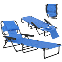 Outsunny - Chaise longue pliante avec dossier inclinable - chaise de bronzage - bleu foncé-Pour une personne souhaitant bronzer ou se détendre autour de la piscine, sur un banc ou dans le jardin