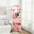 PawHut - Arbre à chat 68 po, tour à chat grande taille à plusieurs niveaux, rose-Base solide en particules enveloppée de peluche chaude et douce 