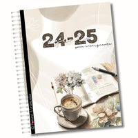 Pomme & Gribouillis - Agenda Enseignants Café 2024-2025 - Français-2 couvertures résistantes en plastique souple (au fini velours avec détails lustrés en relief)