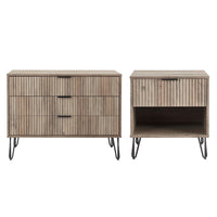 Manhattan Comfort - Dumbo table de chevet moderne 1 tiroir et commode 3 tiroirs - gris rustique - ensemble de 2-Commode de chambre moderne-contemporaine avec une touche de glamour comprenant une commode standard et une table de nuit 1.0
