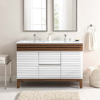 Modway - Render 48" Meuble de salle de bain à double lavabo - Blanc Noyer Blanc-Coiffeuse à grains de noyer