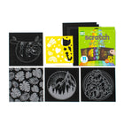 Art 101 - Kit d'art à gratter, paquet de 3-Chaque ensemble thématique comprend quatre feuilles à gratter de 10 pouces x 10 pouces avec des motifs traçables amusants