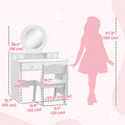 Qaba - Coiffeuse pour enfant avec miroir et tabouret - Blanc-Table Dimensions: 27.6" L x 15.7" W x 38.6" H (70L x 40W x 98H cm) 