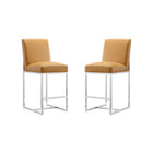 Manhattan Comfort - Element tabouret de comptoir moderne de 41,5 cm en similicuir camel et chrome poli, lot de 2-Tabouret de comptoir moderne du milieu du siècle avec dossier parfait pour le bar et la cuisine. Ensemble de 2
