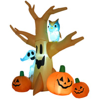 HOMCOM - Décoration gonflable d'Halloween 7 - 5 pieds - Hanté-Arbre fantôme effrayant gonflable de 7,5 pieds de haut avec chouette, fantôme et citrouilles  