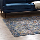 Modway - Minu Treillis floral vieilli Tapis de comédie 8 pi l x 10 pi L - Bleu, Gris, Jaune et Orange-Dessous en caoutchouc rainuré de préhension 