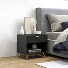 HOMCOM - Table de nuit avec panneau cannelé - noir-Tiroir dissimulé pour le rangement et un compartiment supplémentaire pour des livres ou des objets de décoration 