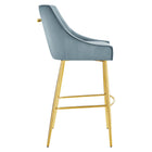 Modway - Discern Performance Velvet Tabouret de bar - Bleu clair-Pieds en acier inoxydable en or brossé