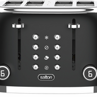 Salton - grille pain numériques NuRetro 4 tranches - noir minuit-6 degrés de brunissage pour un grillage précis, allant du légèrement doré au très croustillant. fonctions « réchauffer », « décongeler » et « bagel » (grille un seul côté) pour des résultats parfaits.