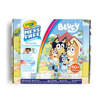 Crayola - Ensemble d'activités Colour Wonder sans dégâts Bluey-TROUSSE DE COLORIAGE SANS DÉGÂTS : Lance-toi dans une quête de coloriage sans dégâts avec Bluey et ses amis! Cet ensemble comprend 27 pages de coloriage Colour Wonder, 8 marqueurs Colour Wonder non salissants, 4 feuilles d'autocollants, 2 pages de personnages à découper, 1 scène d'arrière-plan à déplier