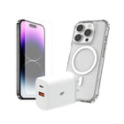 TUFF8 - iPhone 16 Pro - Bundle, Verre trempé, Chargeur PD 30W-Étui MagSafe TUFF8 : Conçu pour l'aventure, cet étui robuste offre une protection inégalée contre les chutes, les chocs et les rayures, tout en s'intégrant de manière transparente aux accessoires MagSafe pour une commodité et un style ultimes.