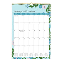 Blueline - 2025 Calendrier mural mensuel Azure - 17 po x 12 po - Bilingue-12 mois: janvier 2025 à décembre 2025