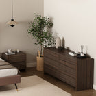 Manhattan Comfort - Ensemble moderne Linda 2 pièces : commode et table de chevet - Noyer brun-Commode double comprenant 6 tiroirs spacieux avec extension de 0,75