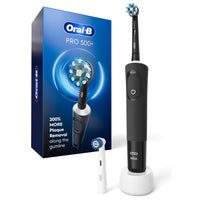 Oral-B - Brosse électrique Pro 500, 1 Cross Action et 1 Sensitive Clean, rechargeable, noir-Vous recevrez (1) brosse à dents électrique Oral-B Pro 500+, (1) brossette de rechange Cross Action, (1) brossette de rechange Sensitive Gum Care, (1) chargeur
