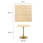 Modway - Lippa 28 po Carré Bois Table à manger, Or Naturel-Placage en grain de bois et plateau de table en MDF