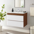 Modway - Render Fixation murale de 30" Vanette de salle de bain - Blanc Noyer Blanc-Coiffeuse à grains de noyer