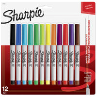 Sharpie - Marqueurs permanents − Pointe ultra-fine − Couleurs variées − Paquet de 12-Pointe précise et étroite pour un contrôle extrême